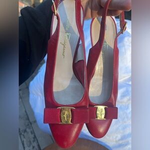 Salvatore Ferragamo Red Heels with Gold Accents